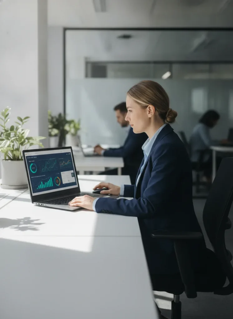 Real photo of a banking professional reviewing a