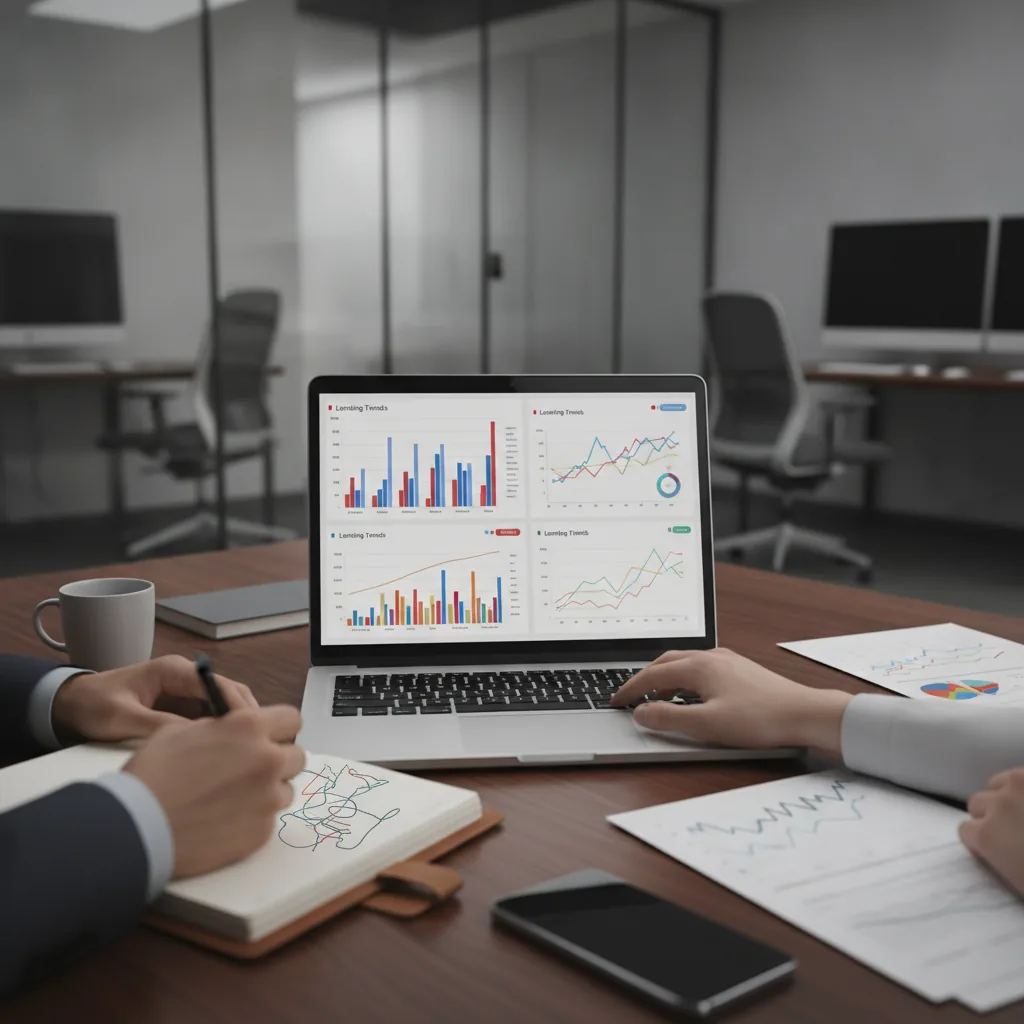 real photo of a close-up financial analytics workspace