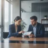 real photo of a banking advisor and client real photo of a banking advisor and client